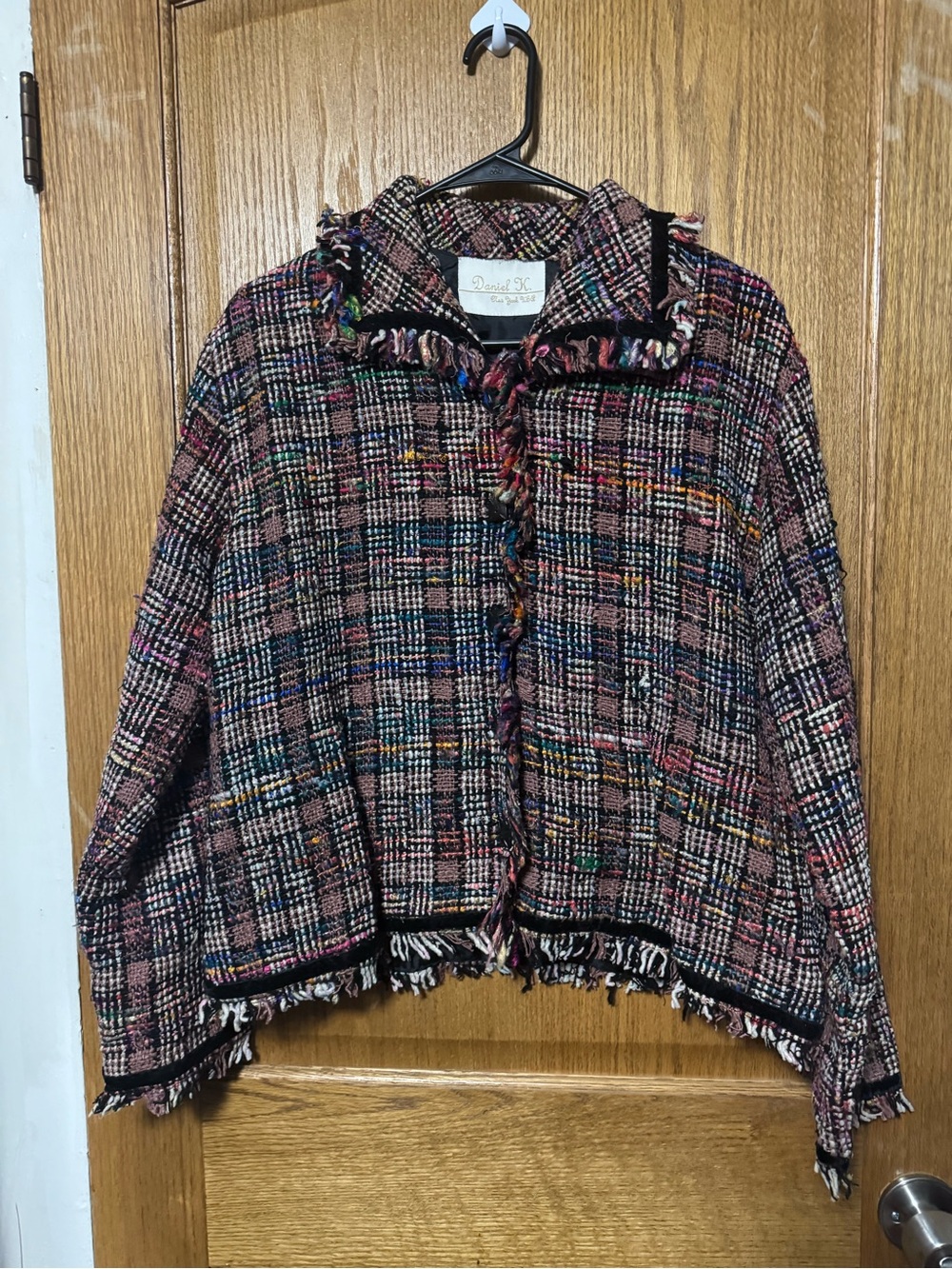 Daniel K Multicolor Tweed Fringe Crop Jacket